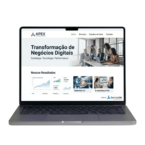 Notebook exibindo produto digital desenvolvido pela Byncode